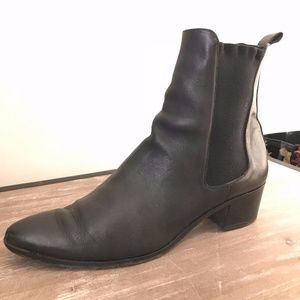 Classic Black Leather Low Heeled Bootie
